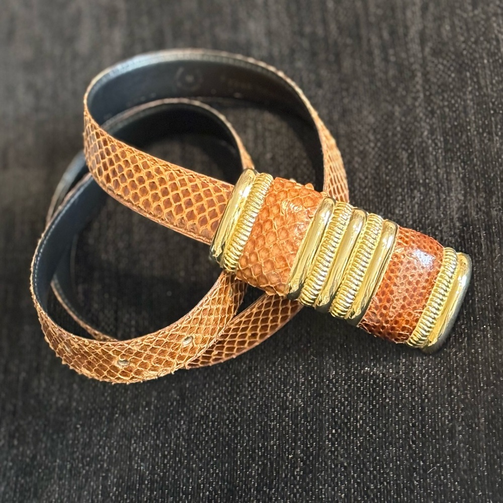Trendy Genuine Snake Brown and Gold Women's Belt M